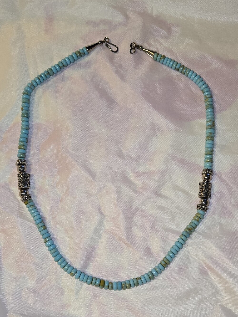 Royston Turquoise and Sterling Beaded Necklace 22 Inch - Picture 5 of 6